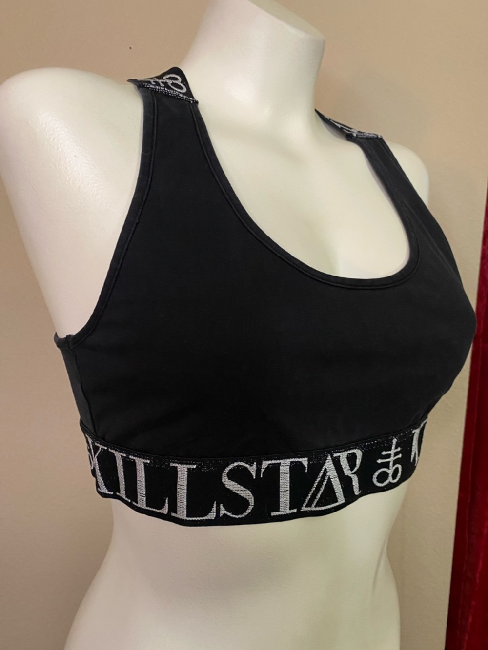 Killstar Black goth Logo Elastic Cross-Back sports Bra bralette crop top 🖤☠️🖤